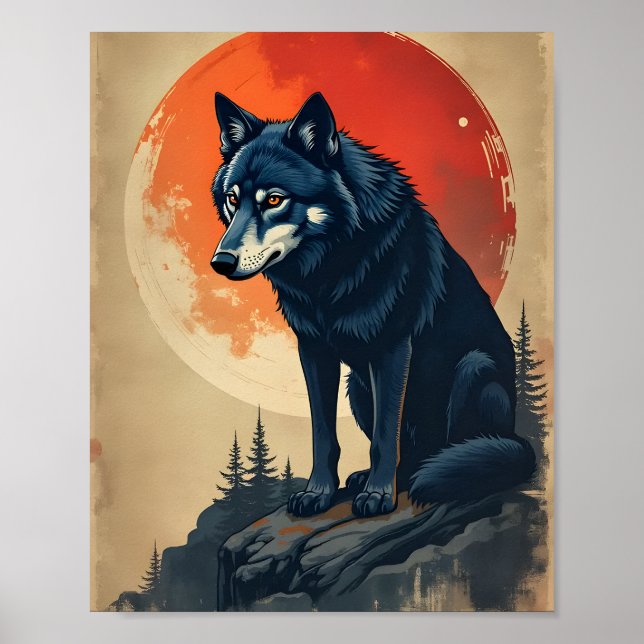 Black Wolf Under Blood Moon Poster (Front)