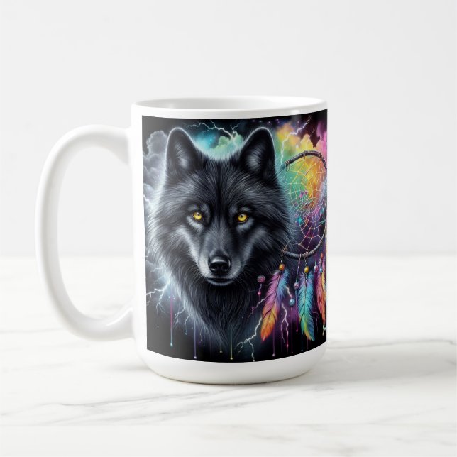 Black Wolf with a Dreamcatcher Coffee Mug (Left)