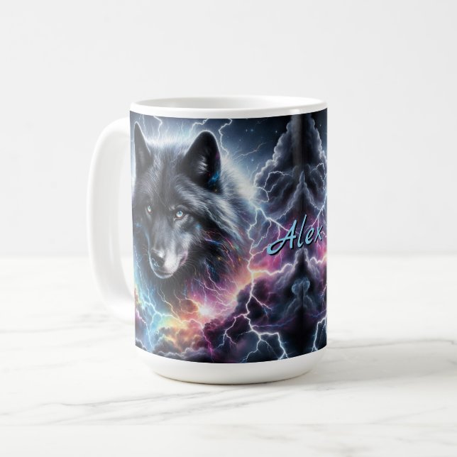 Black Wolf with Lightning Coffee Mug (Front Left)