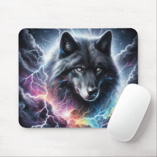 Black Wolf with Lightning Mouse Mat