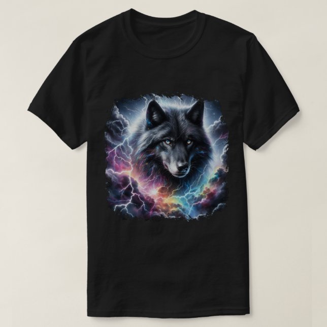 Black Wolf with Lightning  T-Shirt (Design Front)
