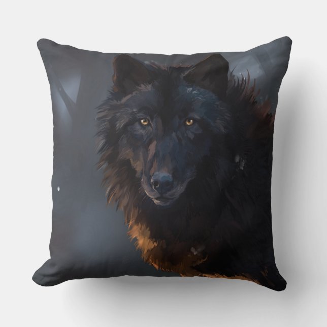 Black wolf, wolf, big wolf, beautiful wolf, wolves cushion (Front)
