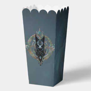 Black wolfs head with piercing blue eyes, favour box
