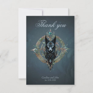 Black wolfs head with piercing blue eyes thank you card