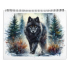 Black Wolves Snowy Northern Forest Calendar