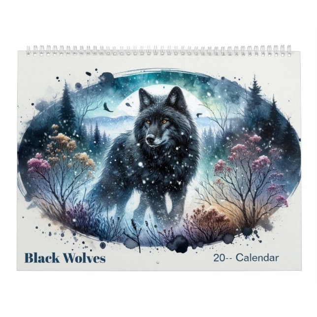 Black Wolves Snowy Northern Forest Calendar (Cover)