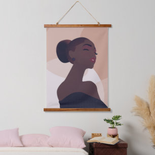 Black Woman Abstract Art Wood Topped Wall Tapestry
