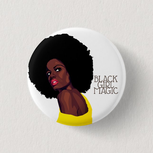 BLACK WOMAN AFRO BLACK GIRL DARK SKINNED 3 CM ROUND BADGE (Front)