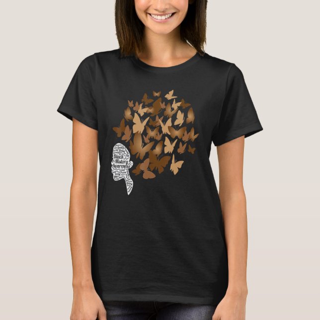 Black Woman Afro Butterfly Cool Black History Mont T-Shirt (Front)
