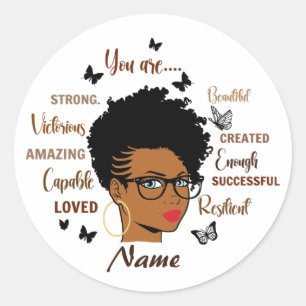 Black Woman Afro Girl Quotes Custom Classic Round Sticker