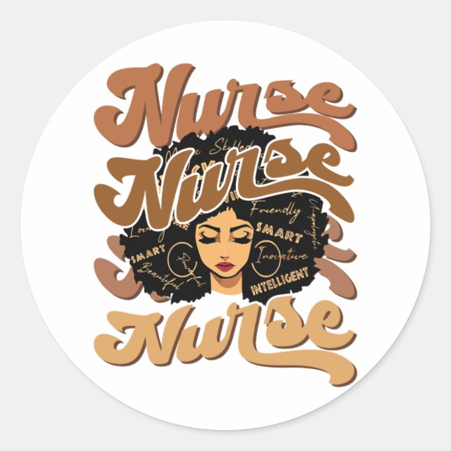 Black Woman Afro Nurse African American Nurse Classic Round Sticker (Front)