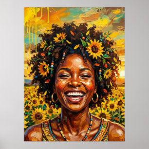Black Woman Art Sunflower Poster