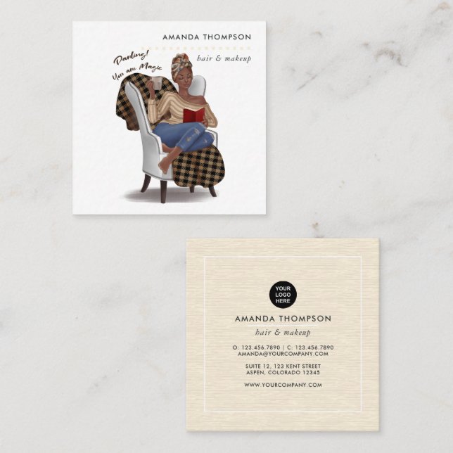 Black Woman Beauty Fashion Square Business Card (Front/Back)