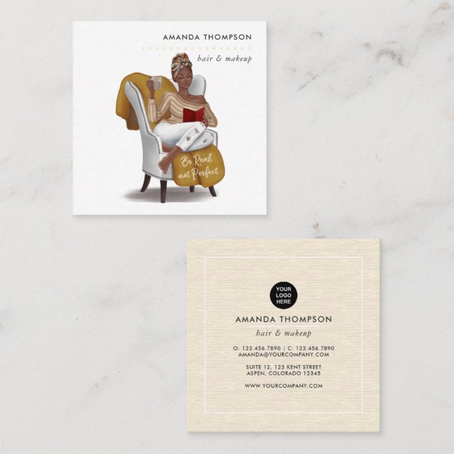 Black Woman Beauty Fashion Square Business Card (Front/Back)