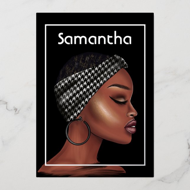 Black Woman Birthday Party Foil Invitation (Front)