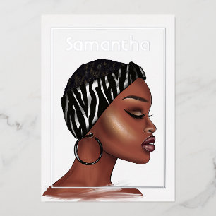 Black Woman Birthday Party Foil Invitation