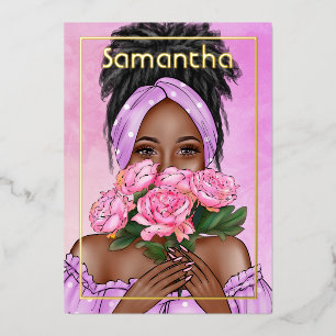 Black Woman Birthday Party Foil Invitation