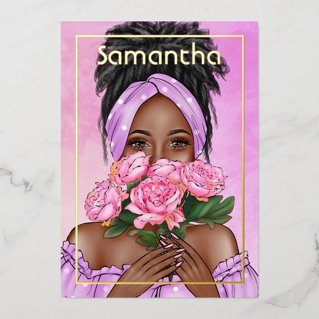 Black Woman Birthday Party Foil Invitation (Front)