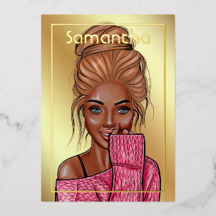Black Woman Birthday Party Foil Invitation