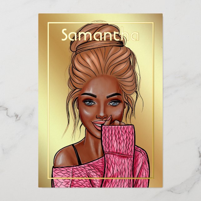 Black Woman Birthday Party Foil Invitation (Front)