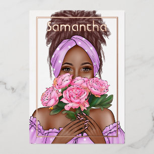 Black Woman Birthday Party Foil Invitation