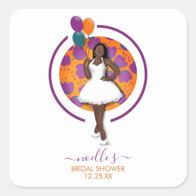 Black Woman, Birthday Shower Balloons & Flowers  Square Sticker (Front)