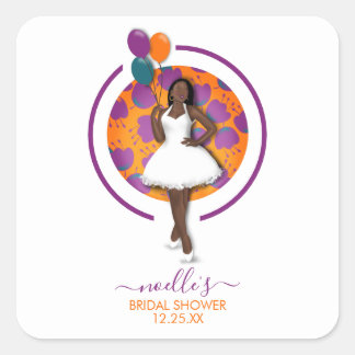 Black Woman, Birthday Shower Balloons & Flowers  Square Sticker