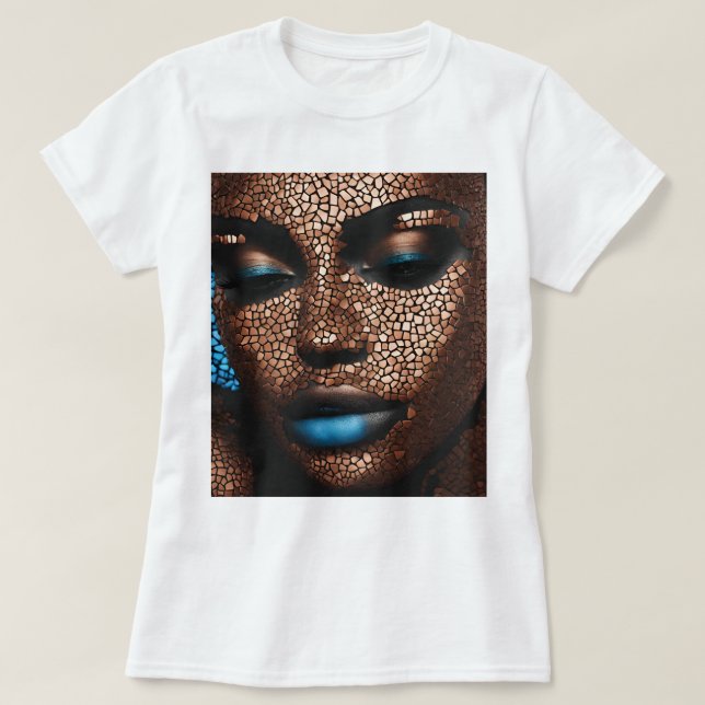 Black Woman Blue Copper Mosaic T-Shirt (Design Front)