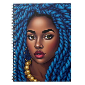 Black woman blue natural braids dreads sista notebook