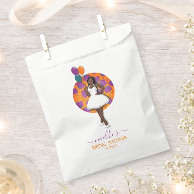 Black Woman Bridal Shower Balloons & Flowers Favour Bags (Clipped)