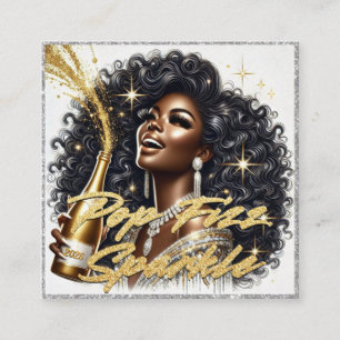 Black Woman Champagne New Year Birthday Glam Enclosure Card