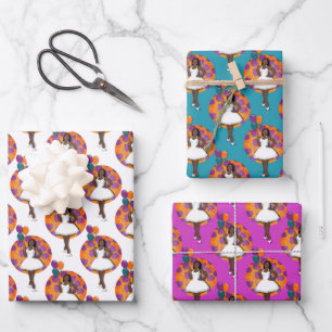 Black Woman Colourful Balloons Flower Pattern Wrapping Paper Sheet