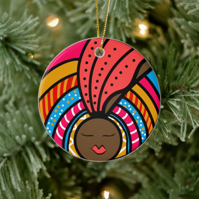 Black Woman Colourful Turban, Orange Ornament (Tree)