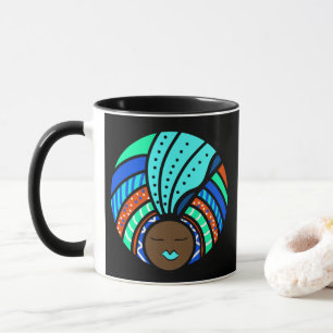 Black Woman Colourful Turban, Turquoise Mug