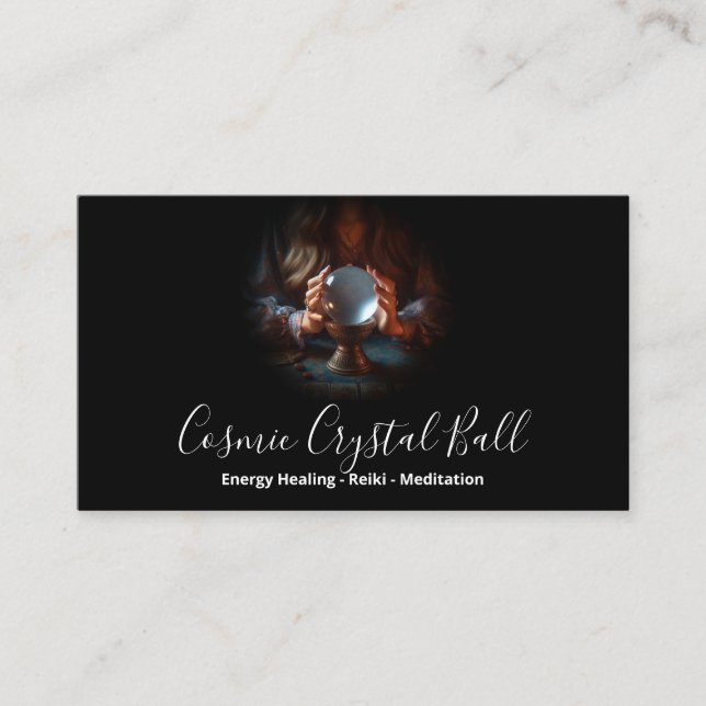 Black Woman Crystal ball Energy Reiki Meditation Business Card (Front)
