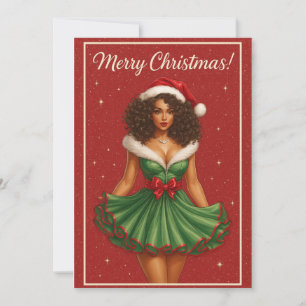 Black Woman Curly-Haired Santa Beauty Holiday Card