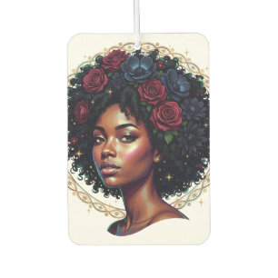 Black Woman Dark Floral Afro Car Air Freshener