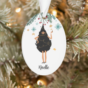Black Woman Dressed in Black Christmas Tree Party Ornament