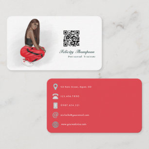 Black Woman Fitness Instructor Girl QR Code Business Card