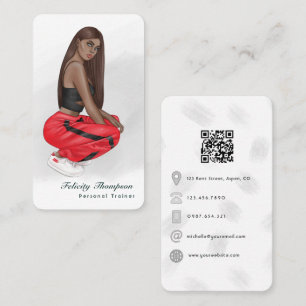 Black Woman Fitness Instructor Girl QR Code Business Card
