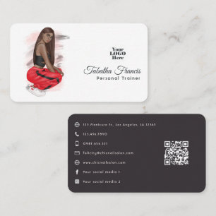 Black Woman Fitness Instructor Girl QR Code Business Card