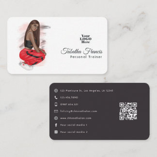 Black Woman Fitness Instructor Girl QR Code Business Card