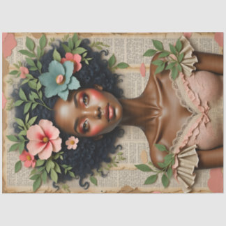 Black Woman Floral Portrait Decoupage Paper
