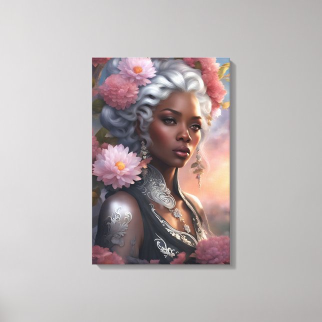 Black Woman Flower Garden Canvas Print (Front)