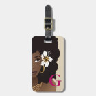Black Woman Flower in Hair, Monogram, Pink & Beige