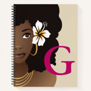 Black Woman, Flower in her Hair, Your Initial Notebook