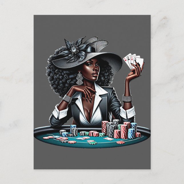Black woman Gambling Casino Cards Poker Chips Art (Front)