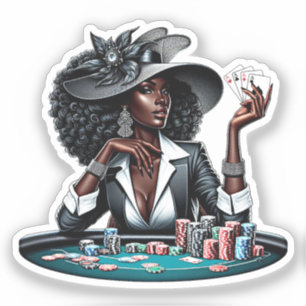 Black woman Gambling Casino Cards Poker Chips Art