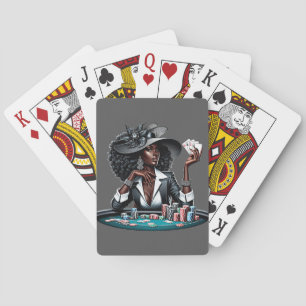 Black woman Gambling Casino Cards Poker Chips Art