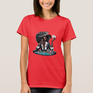 Black woman Gambling Casino Cards Poker Chips Art T-Shirt
